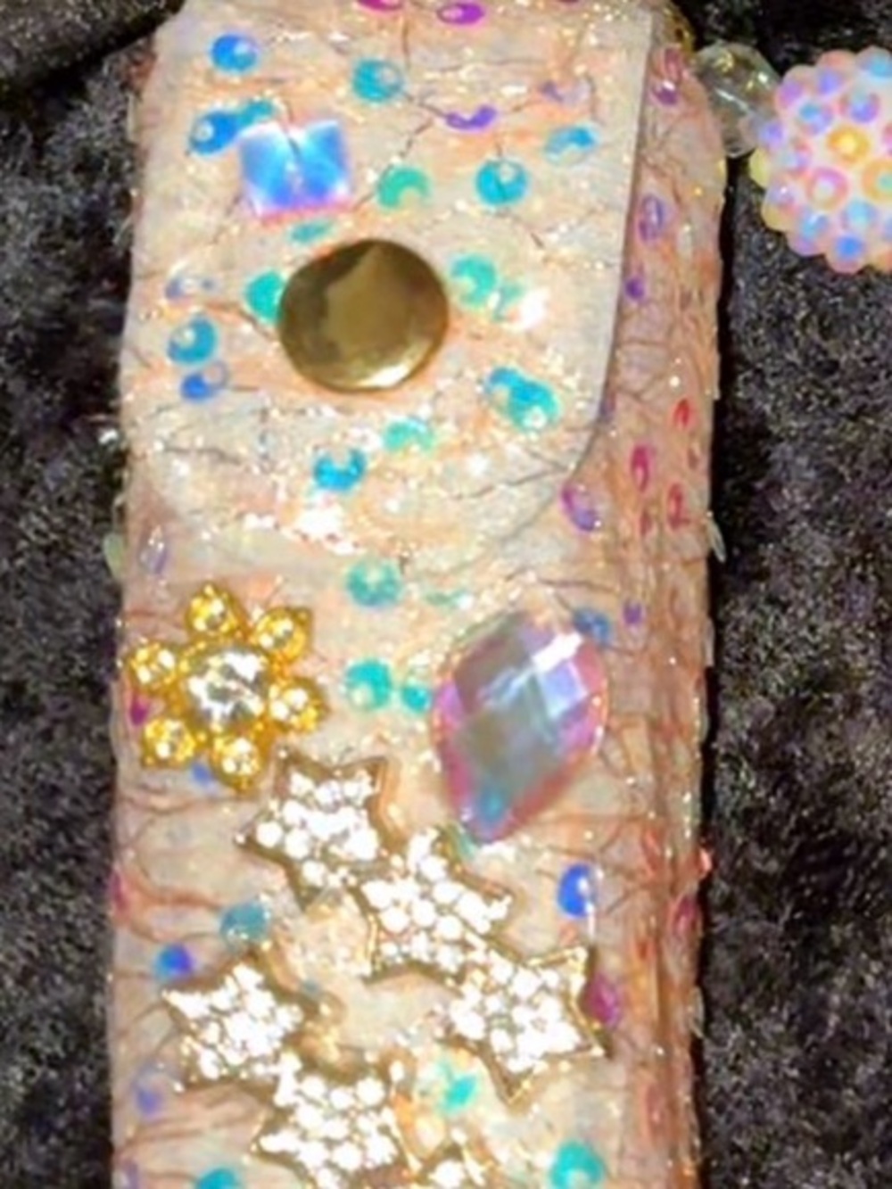 Handmade Iridescent Pink Lip Balm Holder with Blue Beaded Lanyard